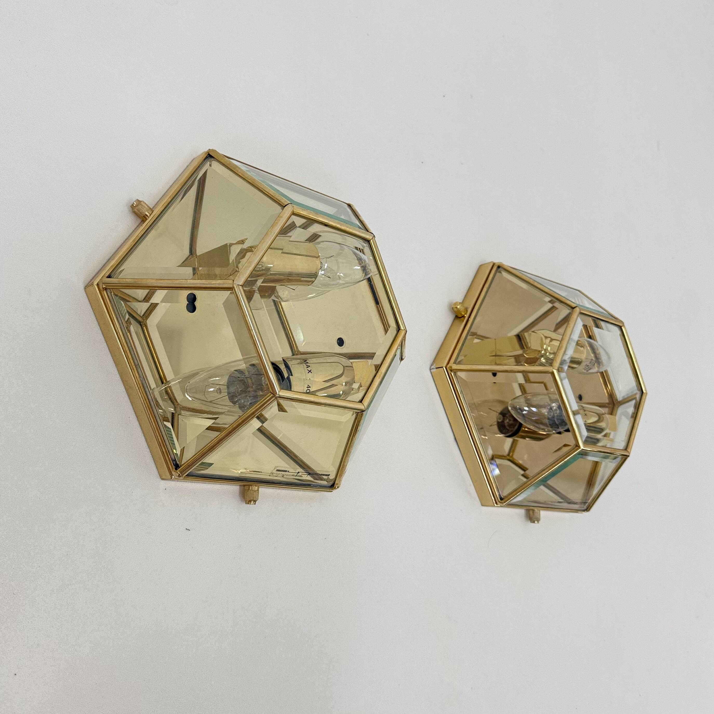 Set of 2 hexagonal wall lamps by Sothis, Italy 1980s