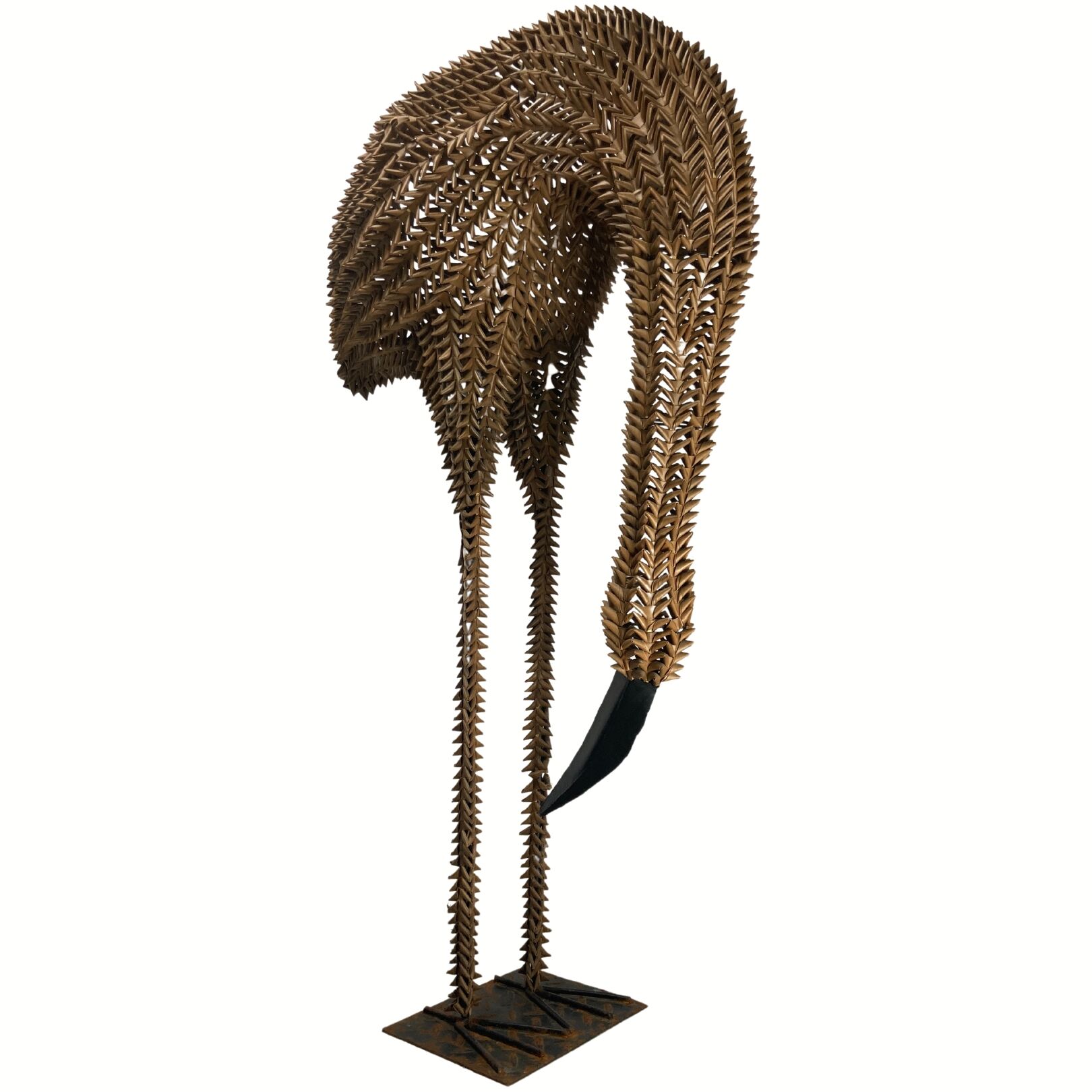 1960s bamboo rattan wicker crane flamingo bird lamp, USA