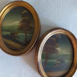 2 miniature paintings in golden frames