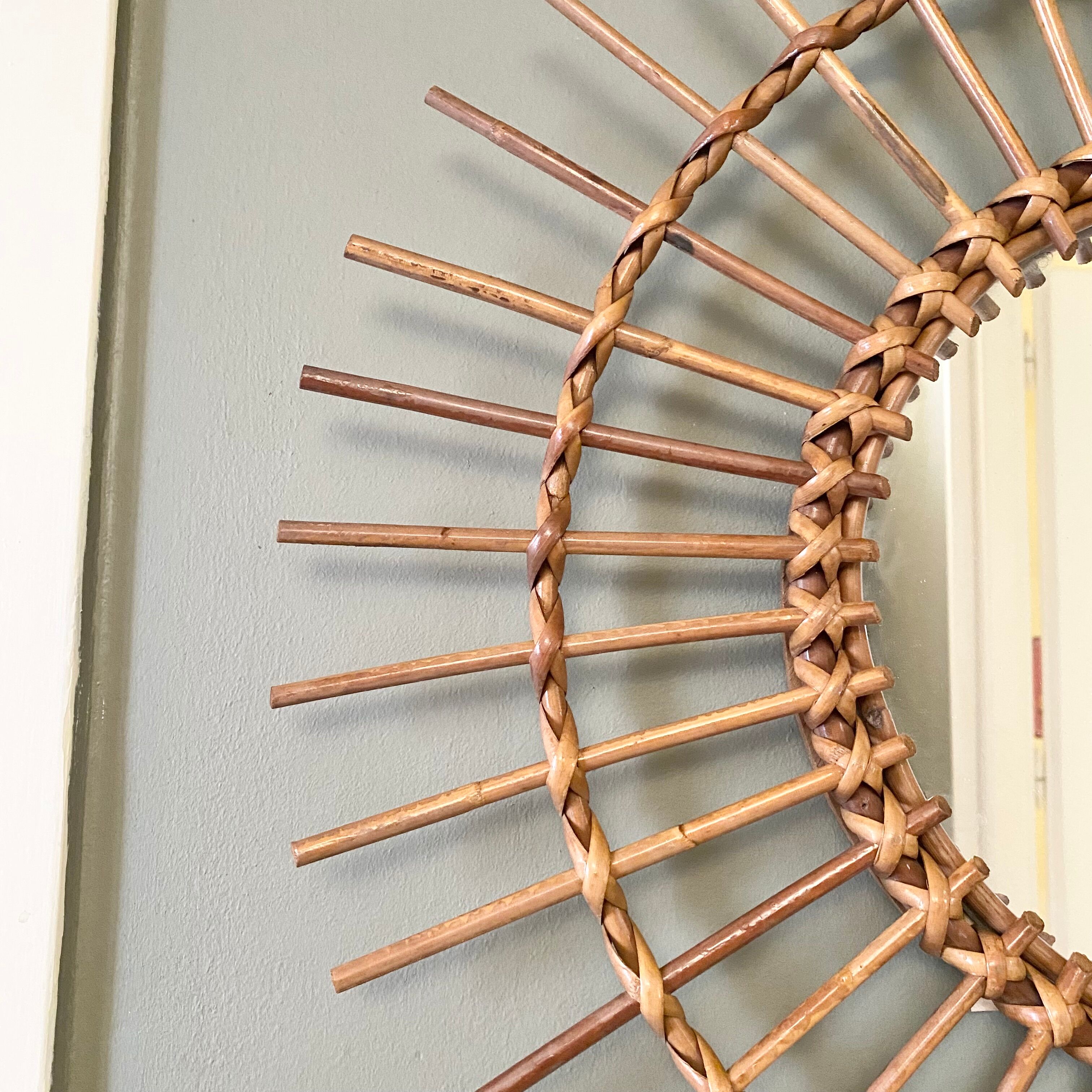 Vintage rattan sun mirror