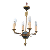 Suspension lustre Swan et flèche antique à 4 lumières en laiton France 1950