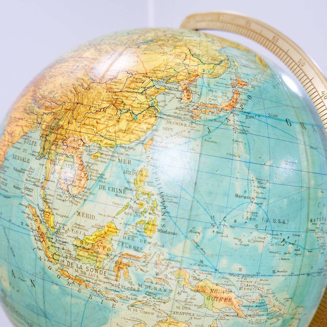 Glass & brass luminous world map by Paul Oestergaard for Colombus Verlag - 1950s