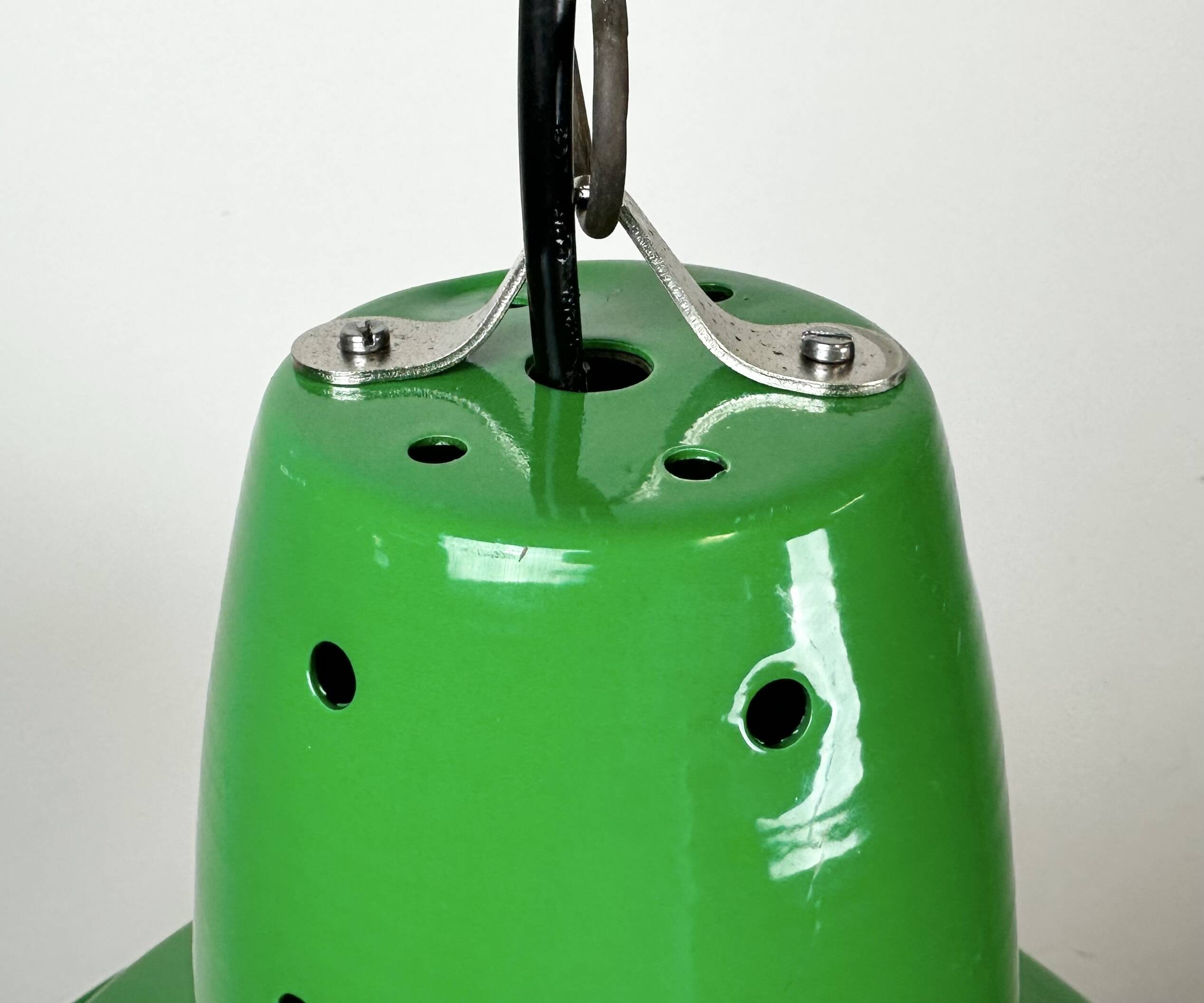 Industrial Italian Green Factory Hanging Lamp, 1970s