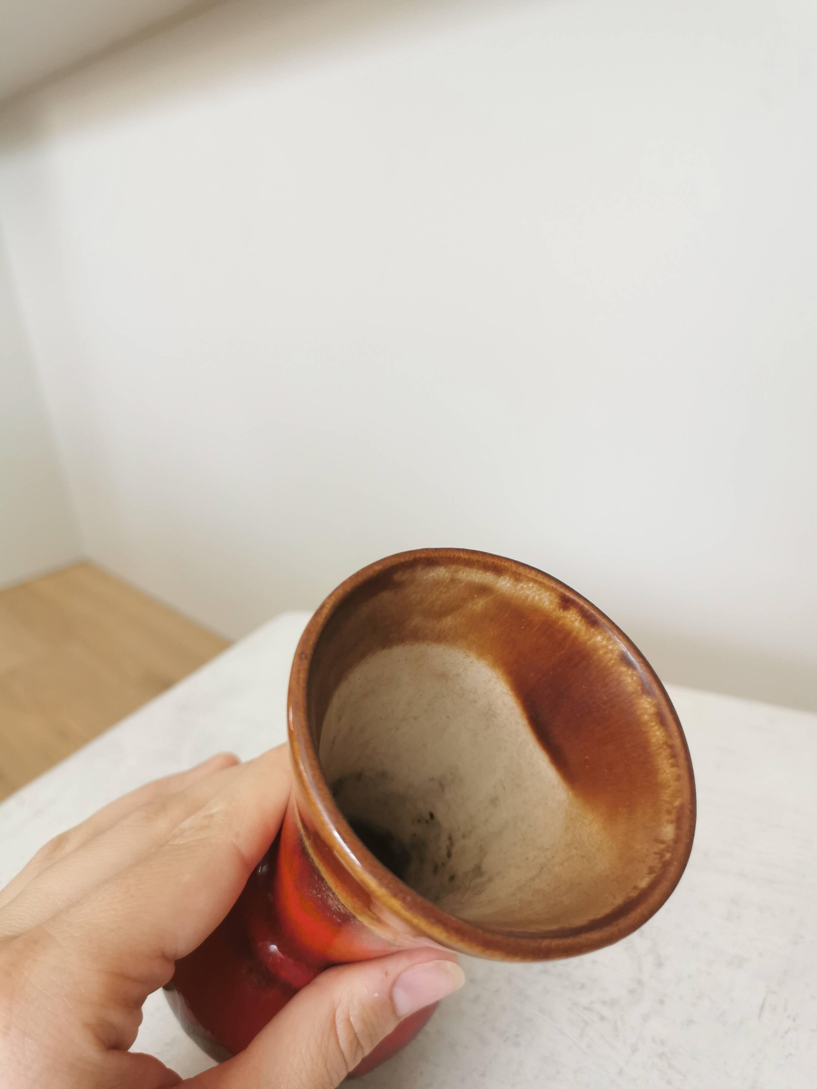 Vintage KIL Ceramic Vase: Red & Brown Lava Glaze, 1970s Yugoslavia