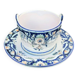 Beurrier, sauciere en faience Vieux Rouen, fait main, made in france, motif floral, vintage