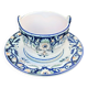 Butter dish, sauce pot in Old Rouen earthenware, handmade, made in France, floral pattern, vintage