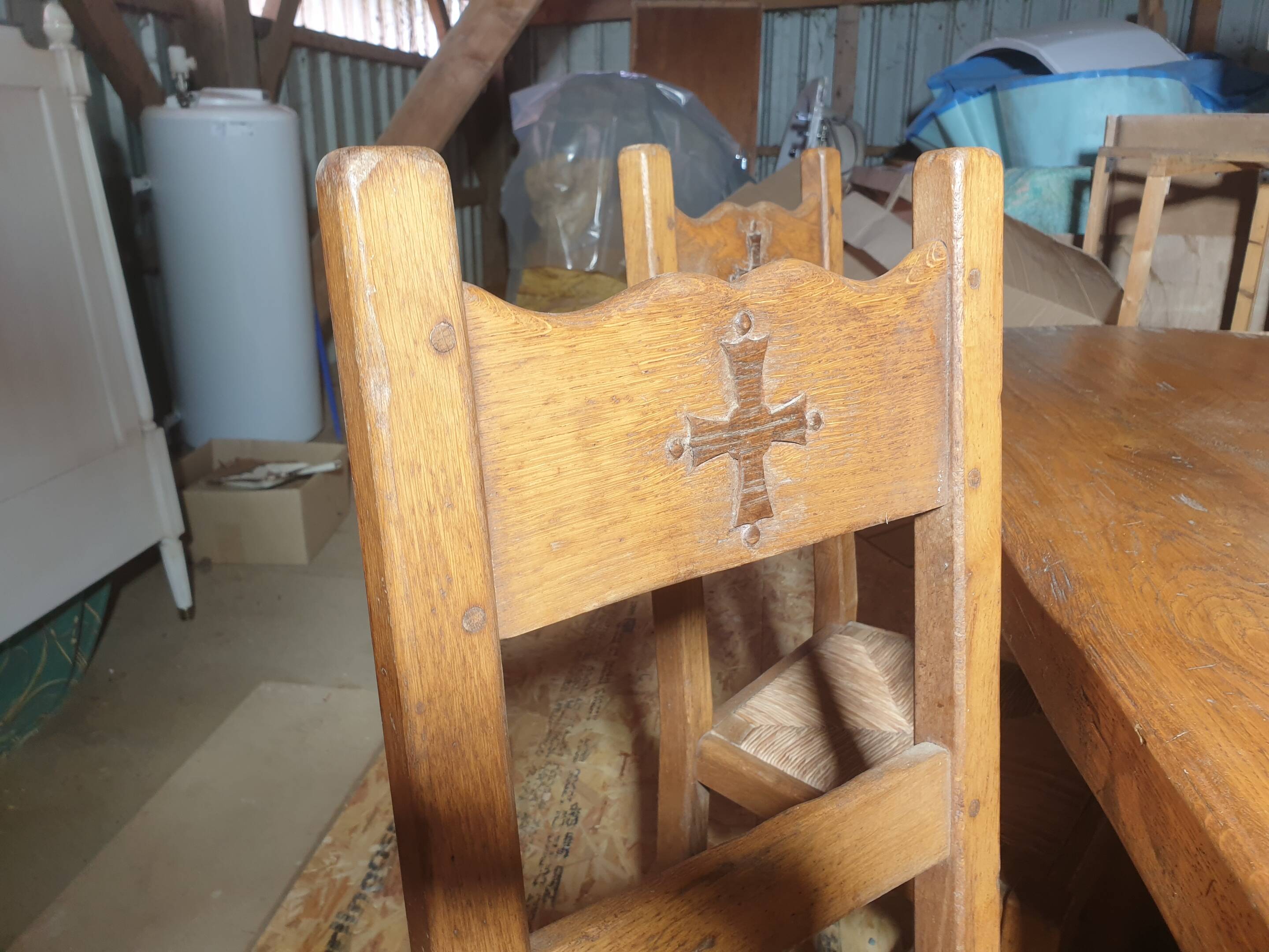 Monastery table with Occitan cross + 4 chairs - 20th century
