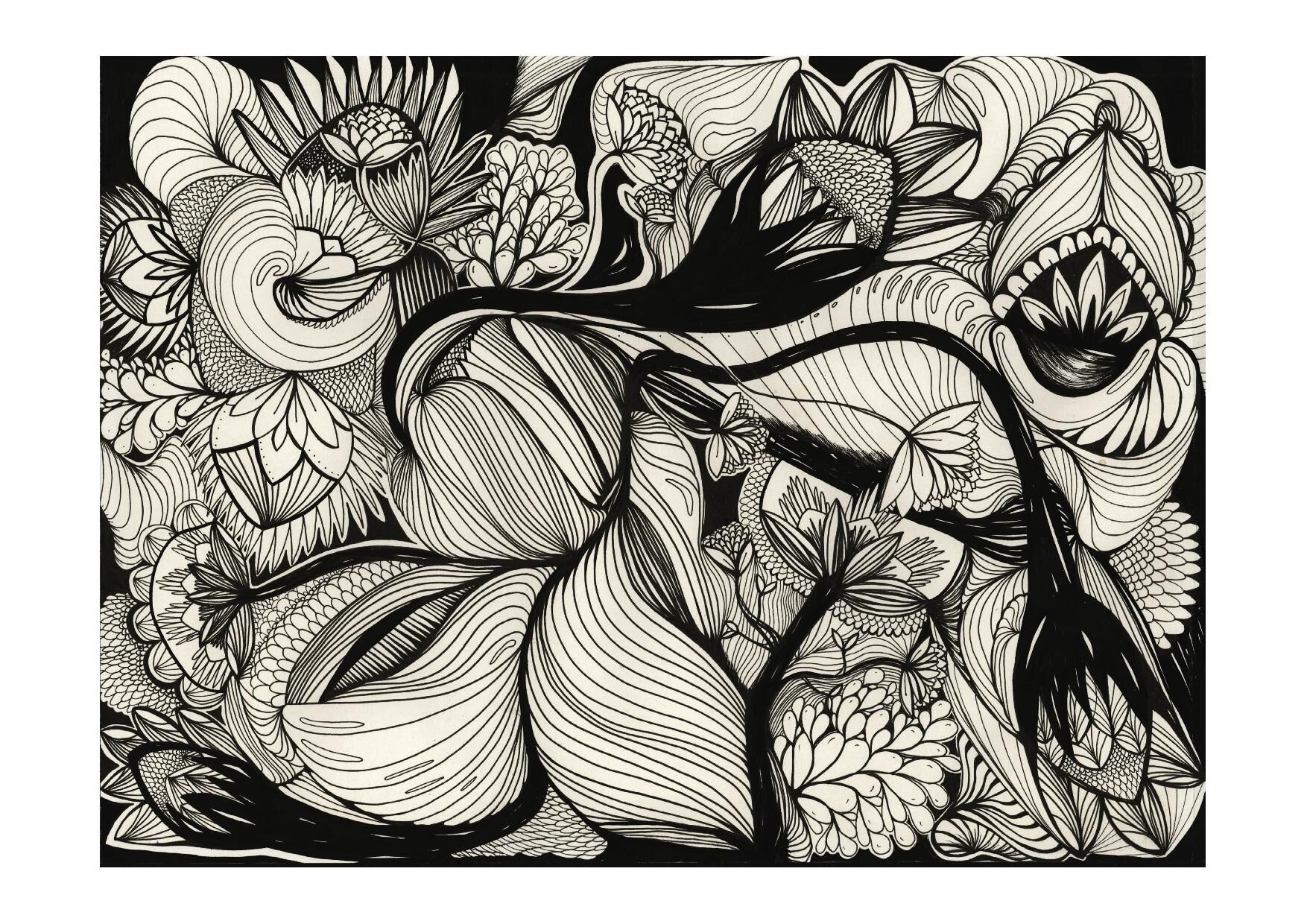 Black and white illustration ink "Ayana"