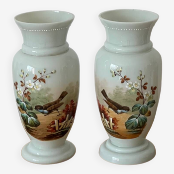 Pair of 19th century opaline glass vases signed