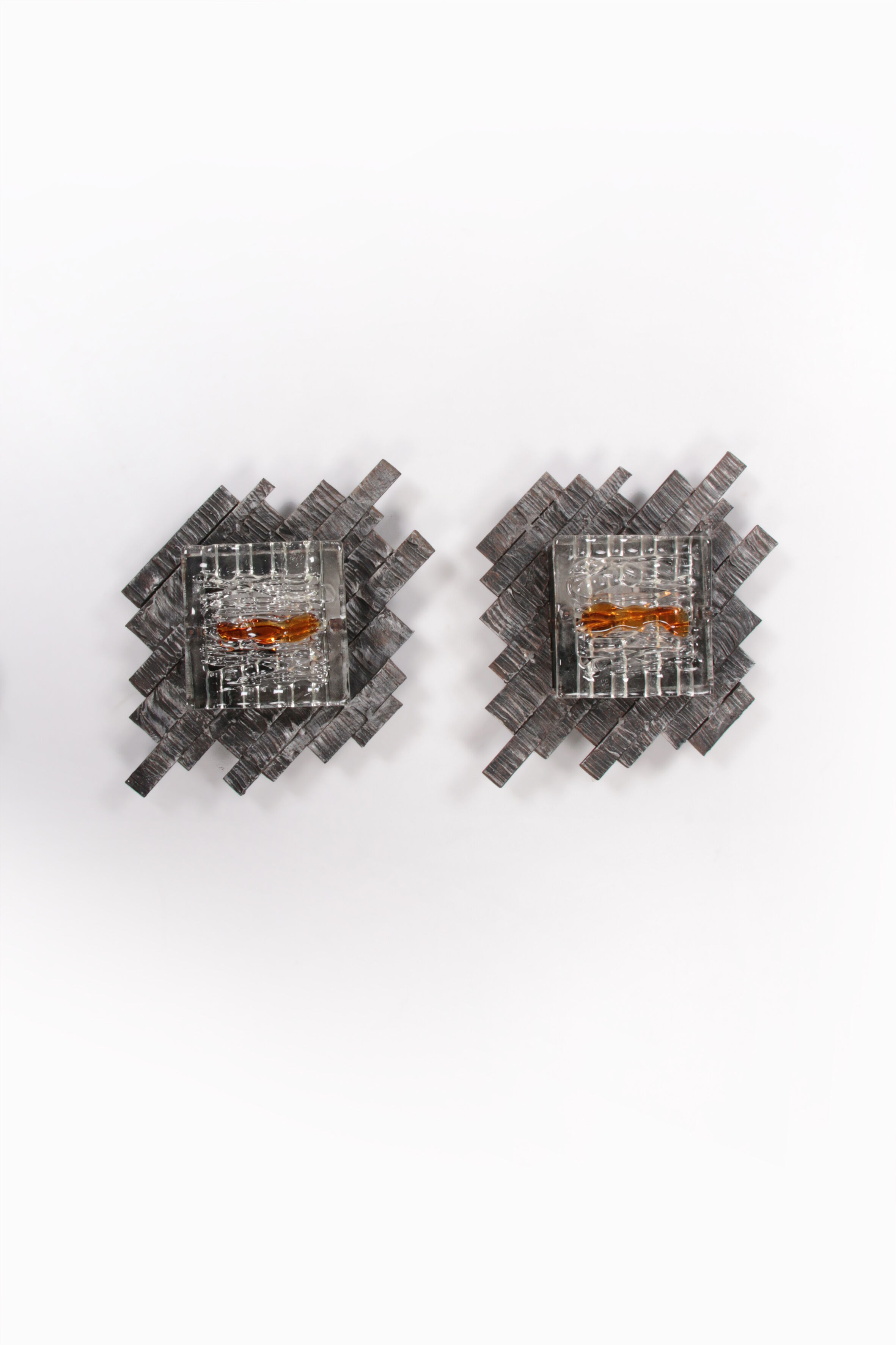 Brutalist wall lamps murano glass by Albano Poli for Poliarte, 70s, set of 2.