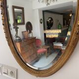 Large art deco mirror, oval, gold