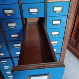 Old craft cabinet with drawers - in oak with blue bakelite front