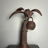 Pencil reed rattan bamboo palm tree coconut table lamp Maro Lopez style 70s