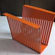 Vintage metal magazine rack in perforated orange/Mathieu Mategot style/70s