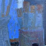 Vintage Modernists Oil Painting Blue Still Life By Svan Grandin Mid 20th Century