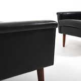 Mid Century Danish black Leather Sofa Set