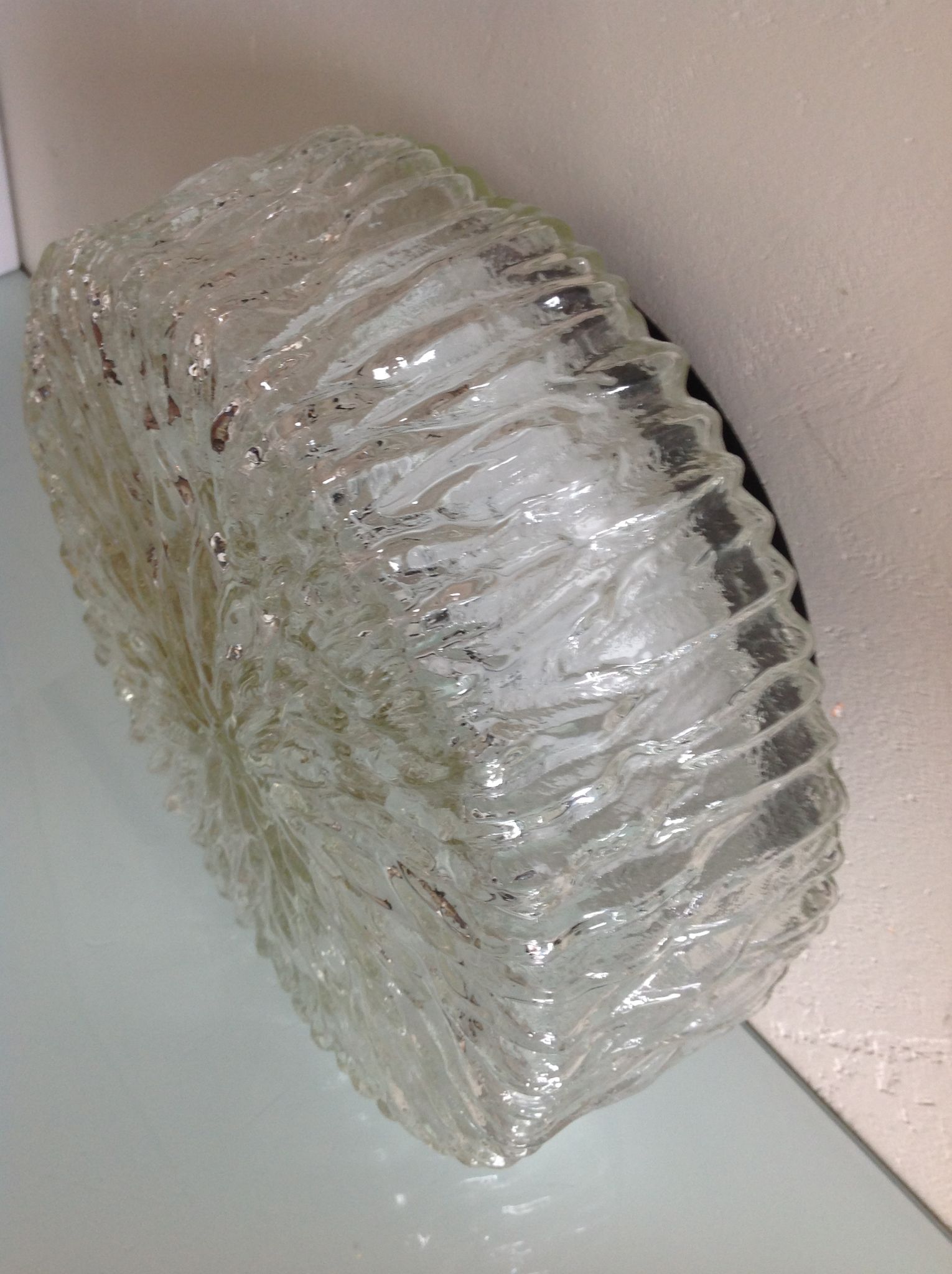 Round ice glass ceiling lamp, vintage 60s-70s
