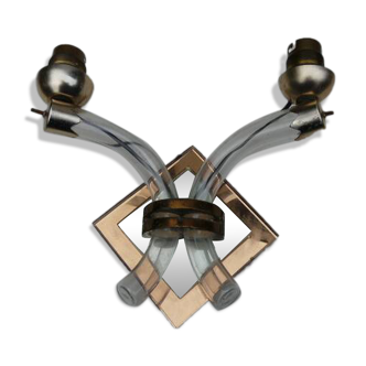 Art Deco 2-arm wall sconce with mirror and brass