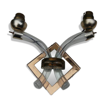 Art Deco 2-arm wall sconce with mirror and brass