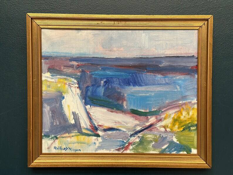 Original Swedish Oil on Canvas – “Coastal Landscape” by Arthur Y. Nilsson – Signed – Vintage & Framed