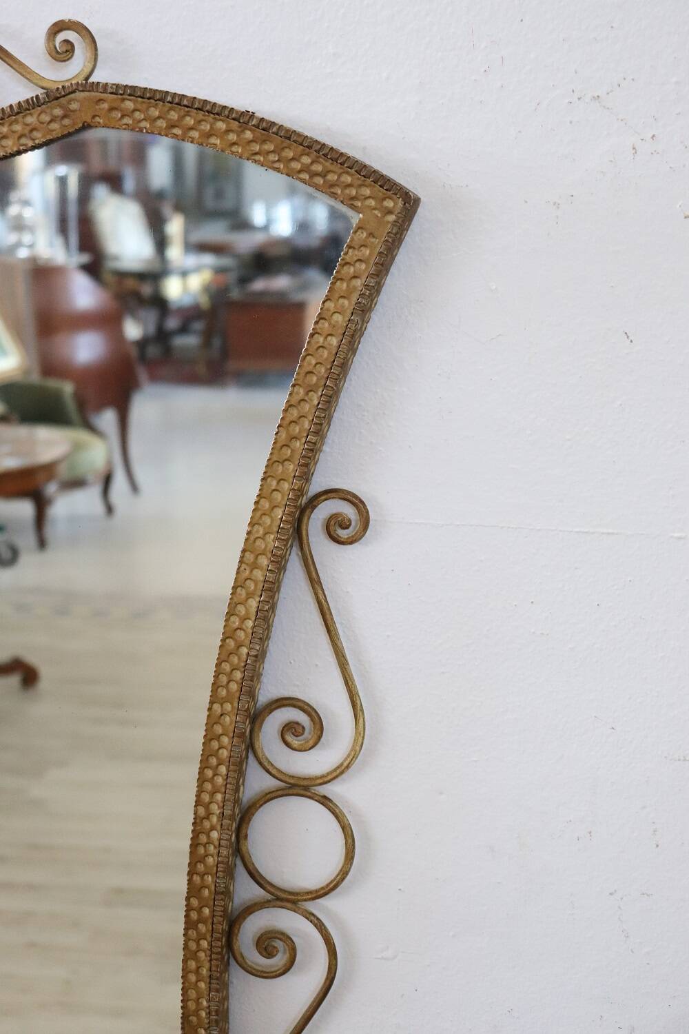 Miroir Mural Vintage En Fer Doré, 1950
