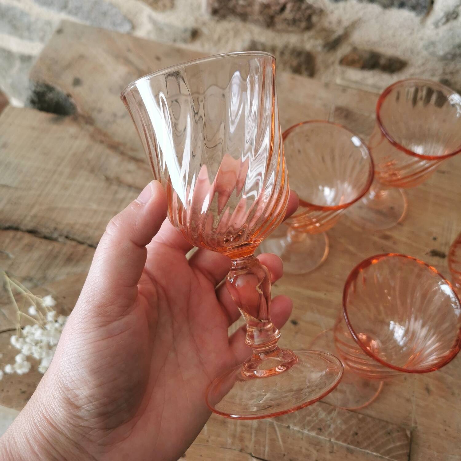 6 Rosaline Arcoroc Vintage Stemmed Glasses