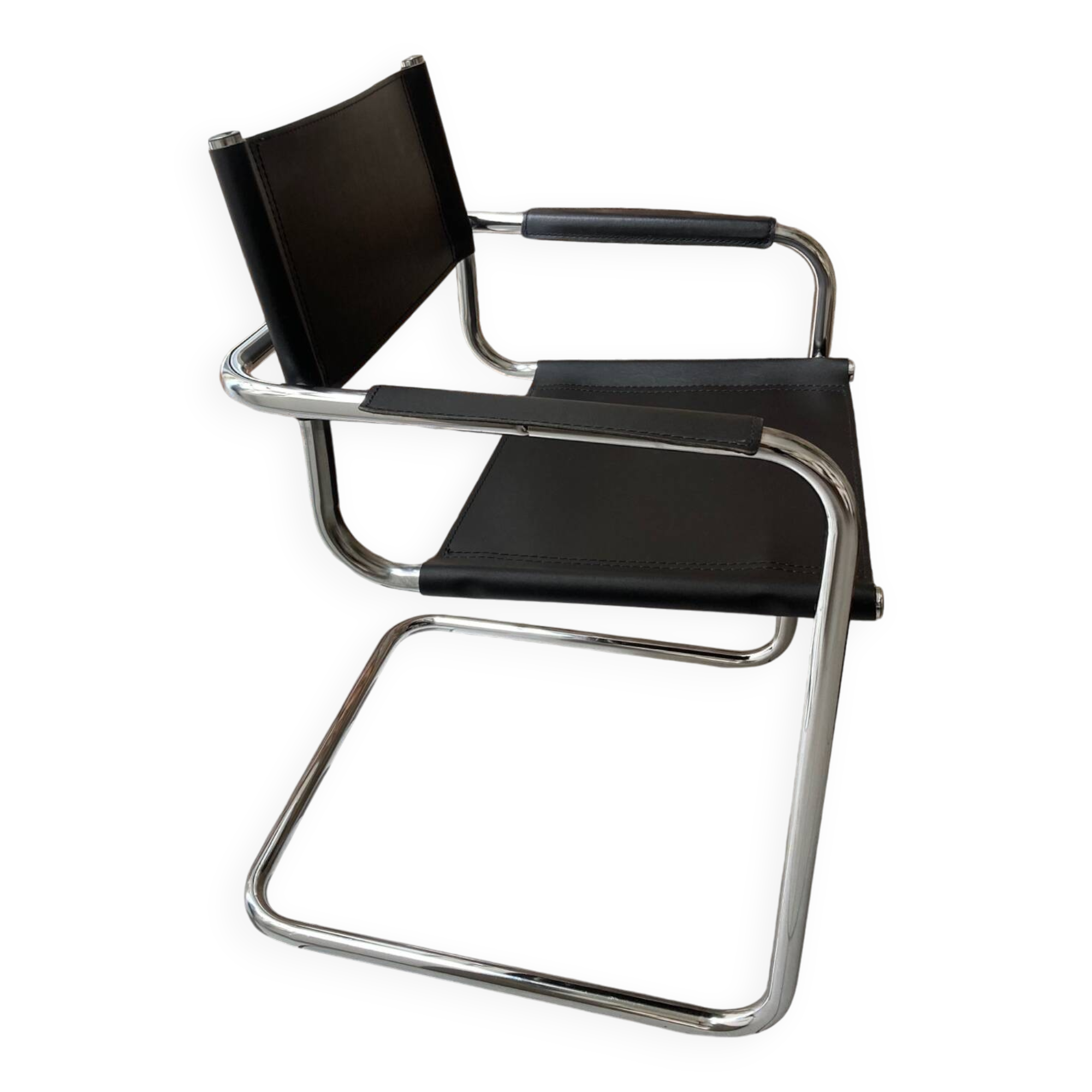 Chrome and black leather armchair type B34