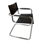 Chrome and black leather armchair type B34