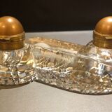Double-encrier époque victorienne 1890’s en cristal et laiton