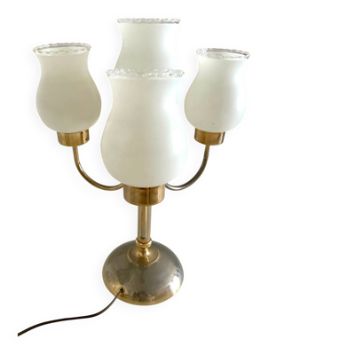 Lampe de table vintage 5 feux – verre dépoli et métal doré