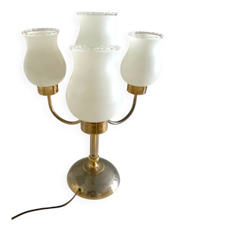 Vintage table lamp with 5 lights – frosted glass and gold metal