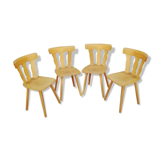 Set of 4 vintage chairs bistro light wood