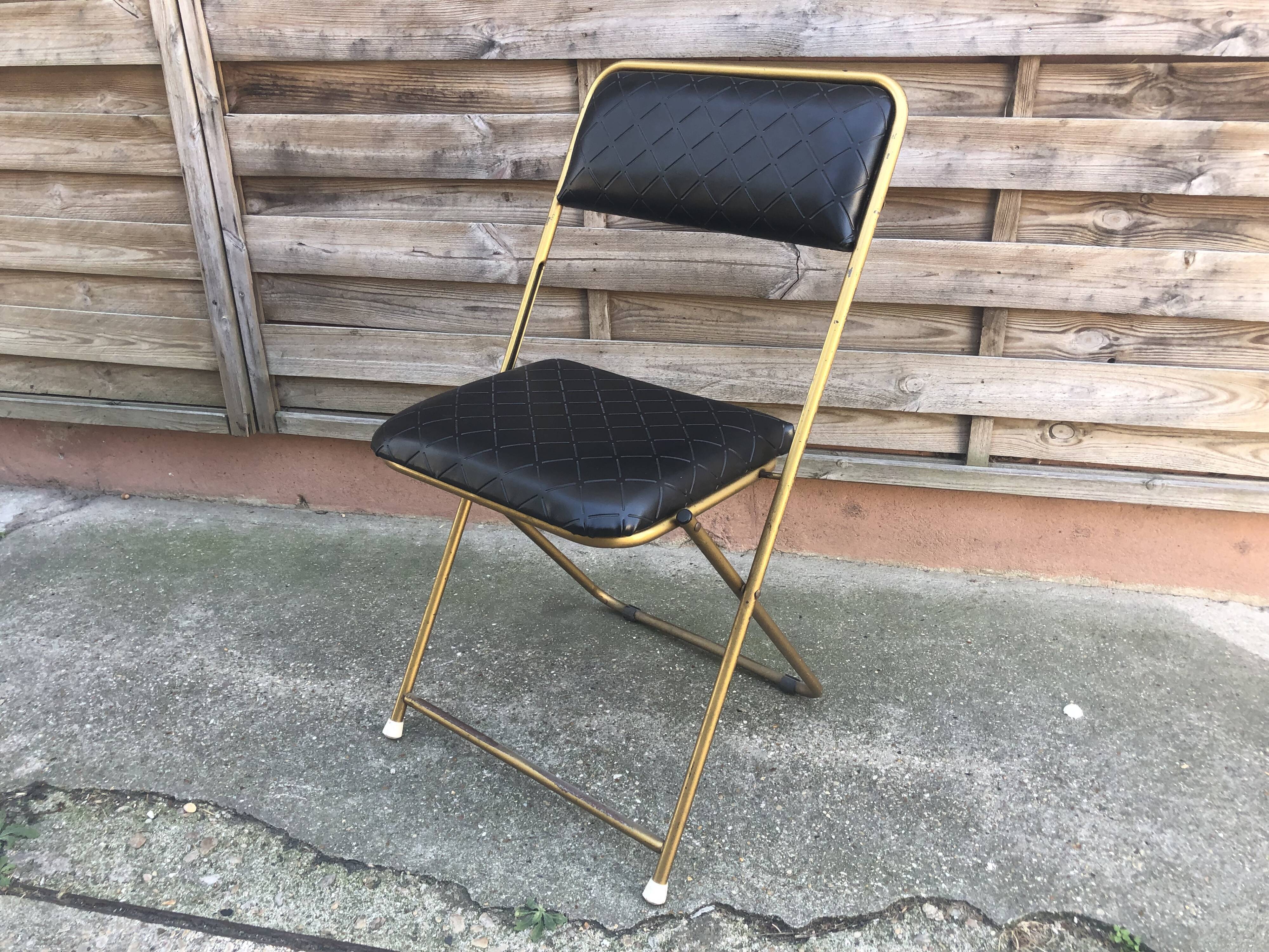Chaise pliante skai matelassé noir Lafuma France vintage ...