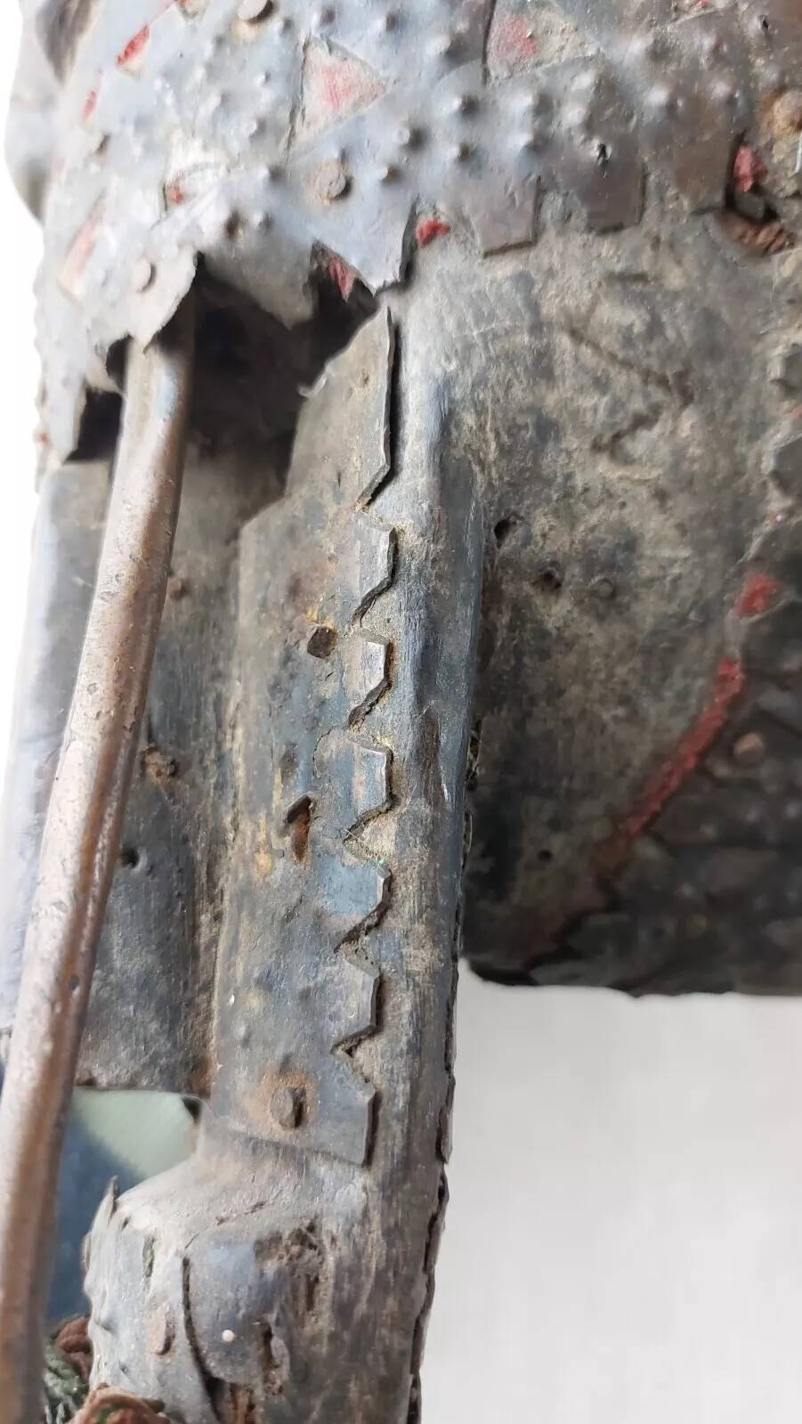 Antique African mask, carved wood and metal plates, Marka Mali