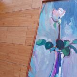 Peinture , huile sur bois , bouquer de fleurs signé Pascal Louvet