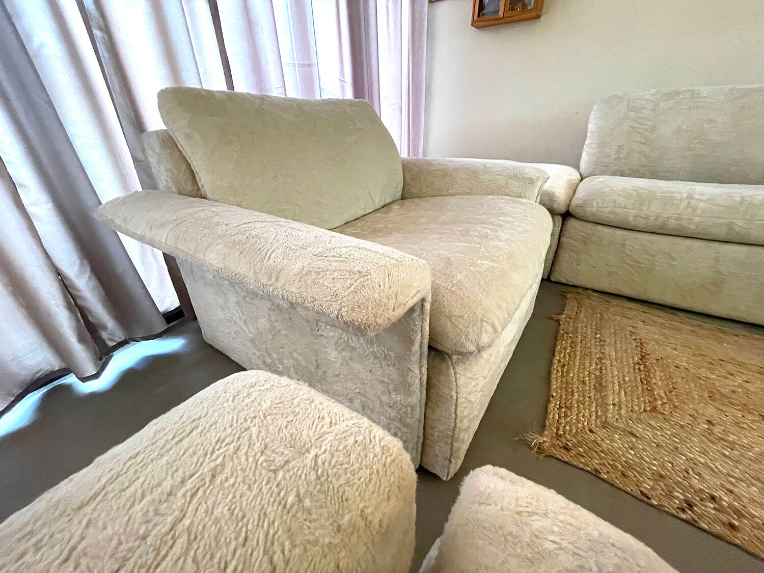 Modular corner sofa white pluche 7 elements