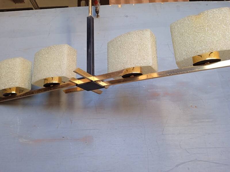 Arlus chandelier gold metal granite glass ep 1950