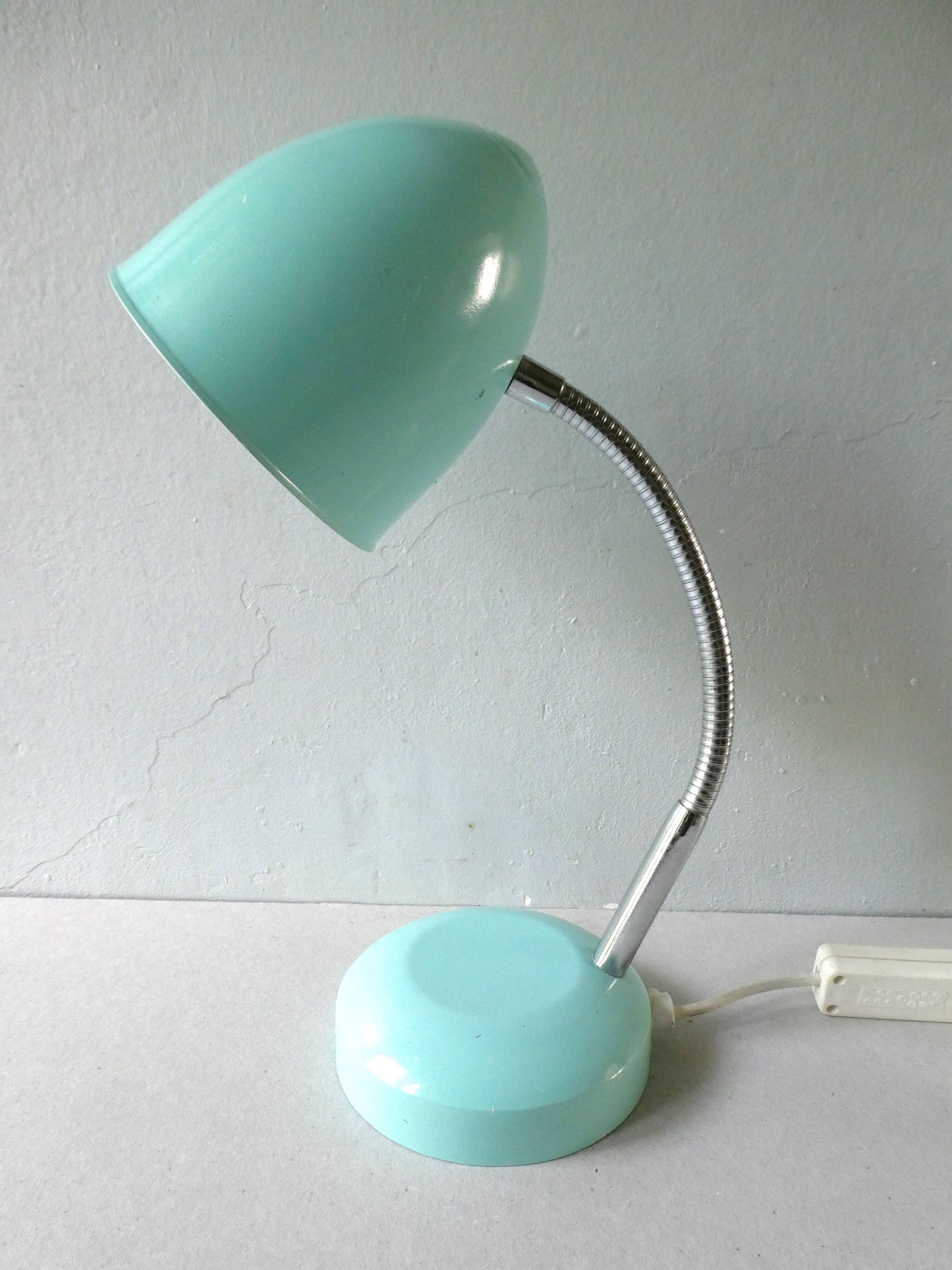 Articulated desk lamp, in turquoise blue metal, 1970s.