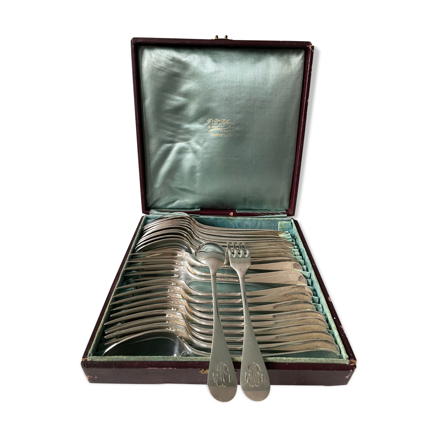 Set of 24 old cutlery: Alfenide housewife, monogrammed Fidelio model
