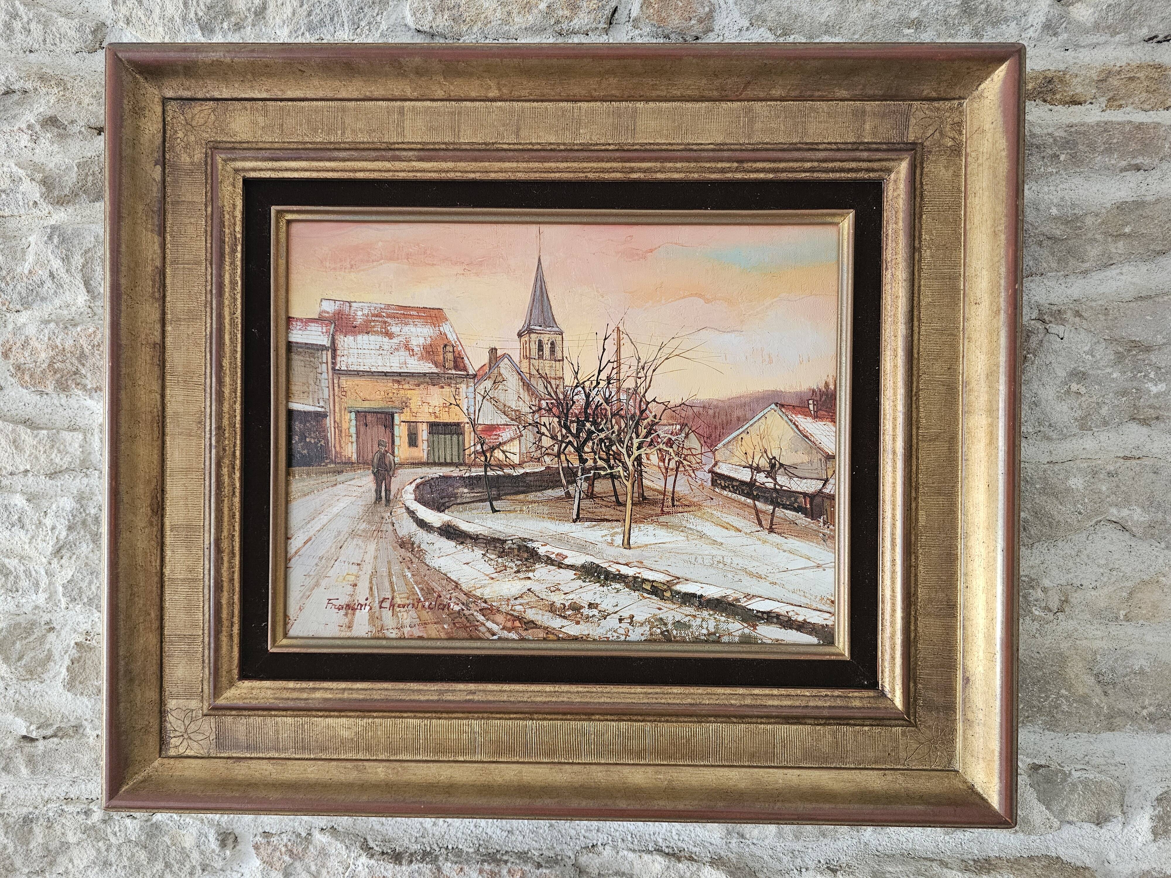 Oil Painting Landscape of a Snowy Village by Francois Chanteclair