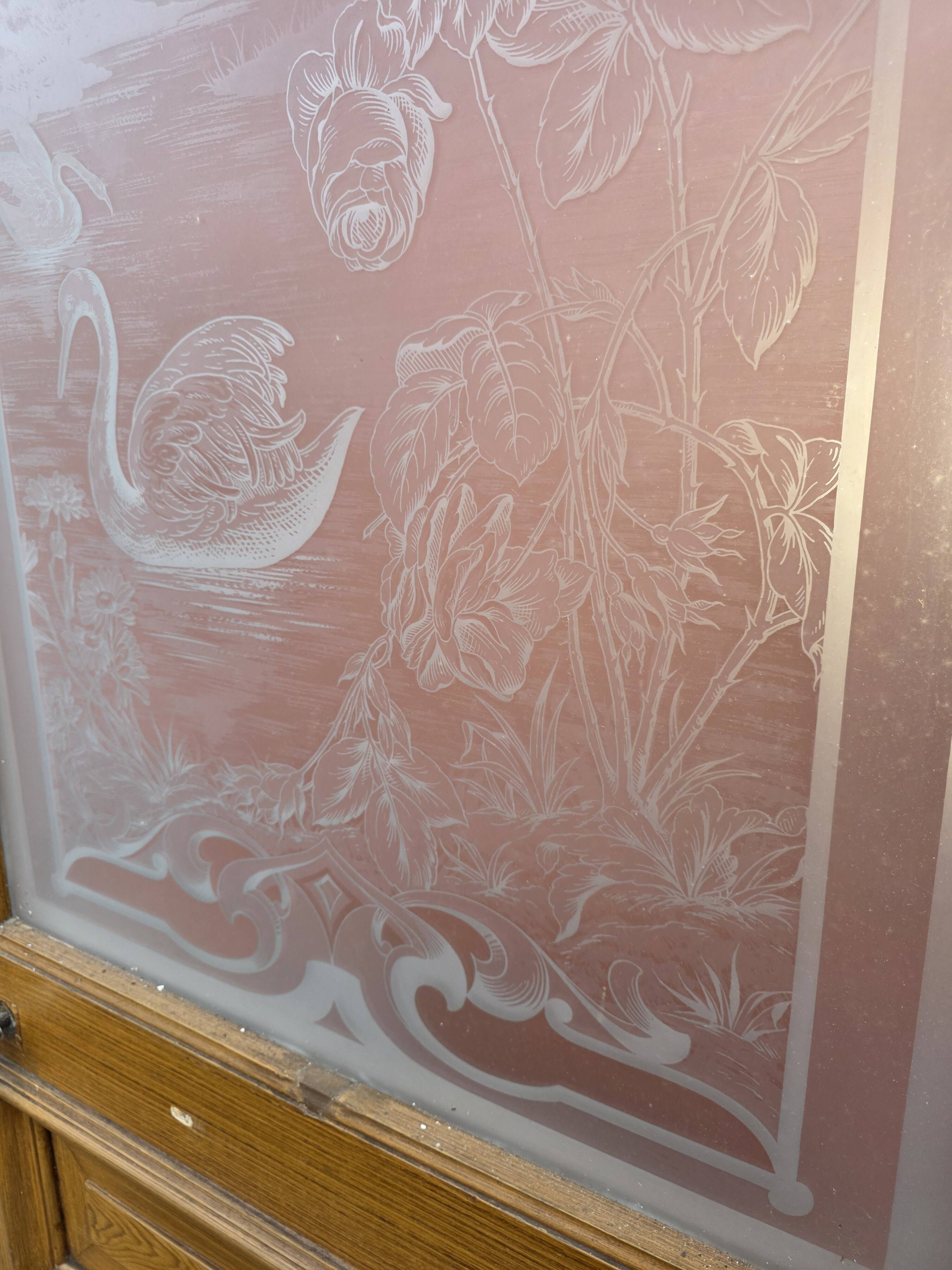 Engraved glass door, late 19th century.