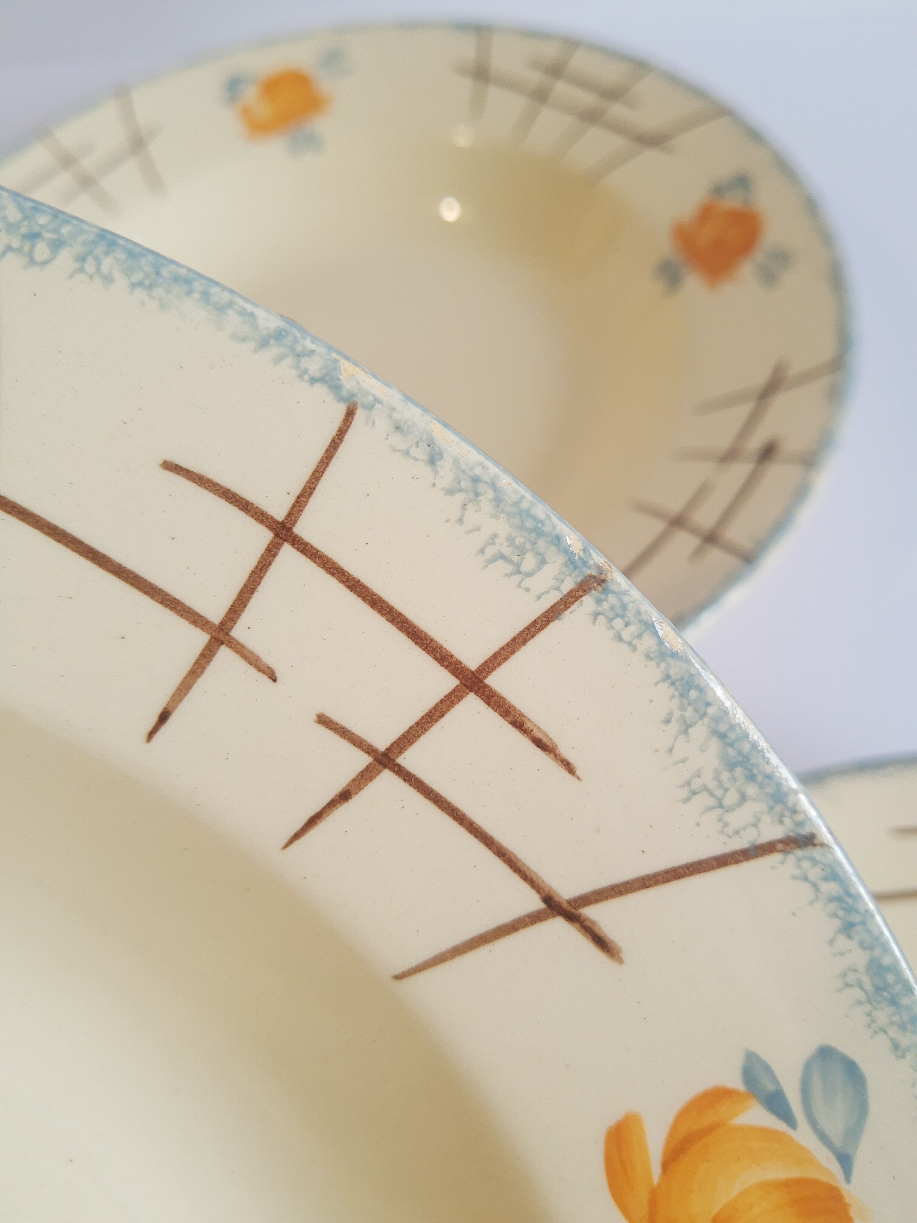 Set of 3 vintage old soup plates