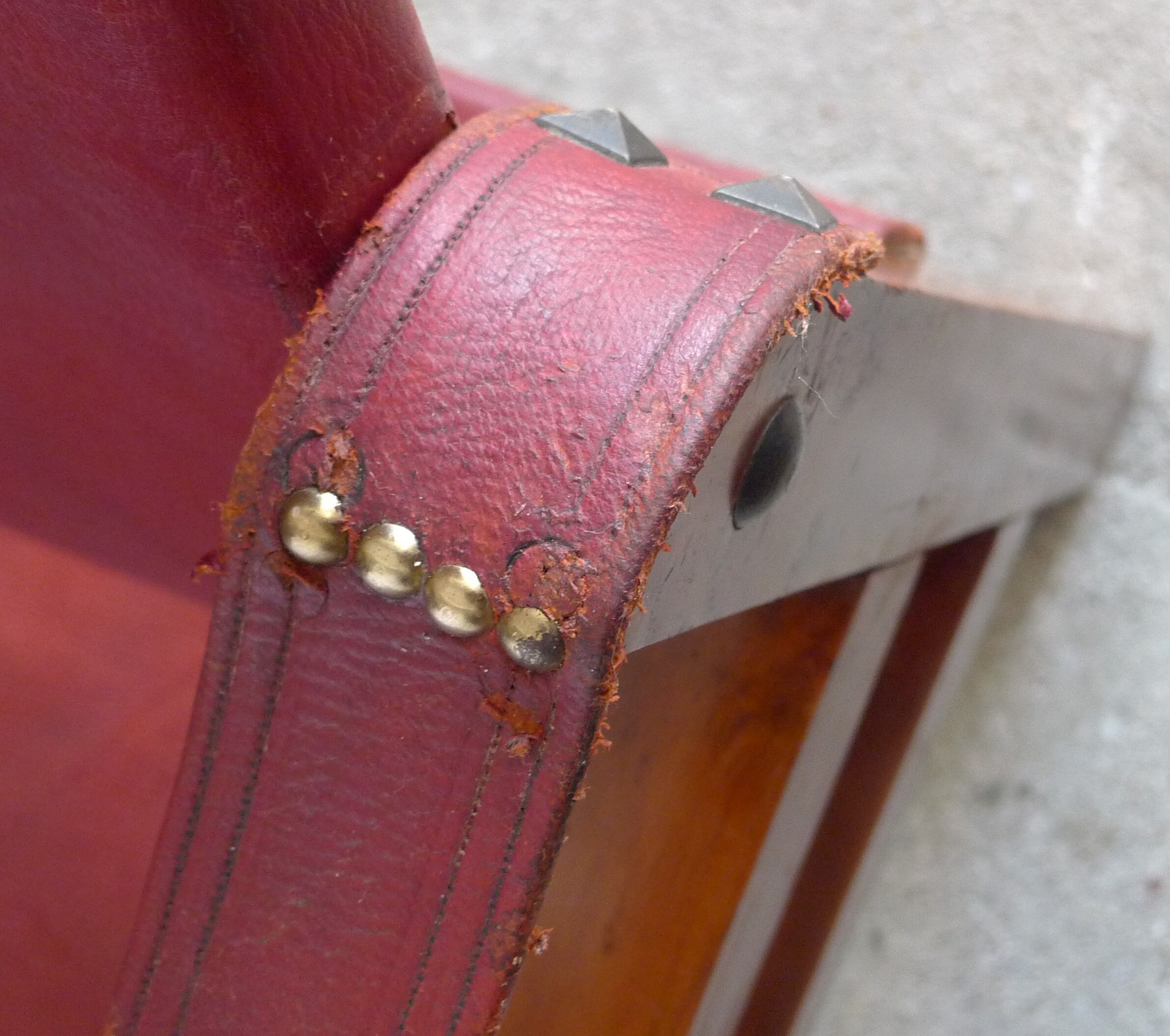 Leather and wood relaxed armchair