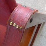 Leather and wood relaxed armchair