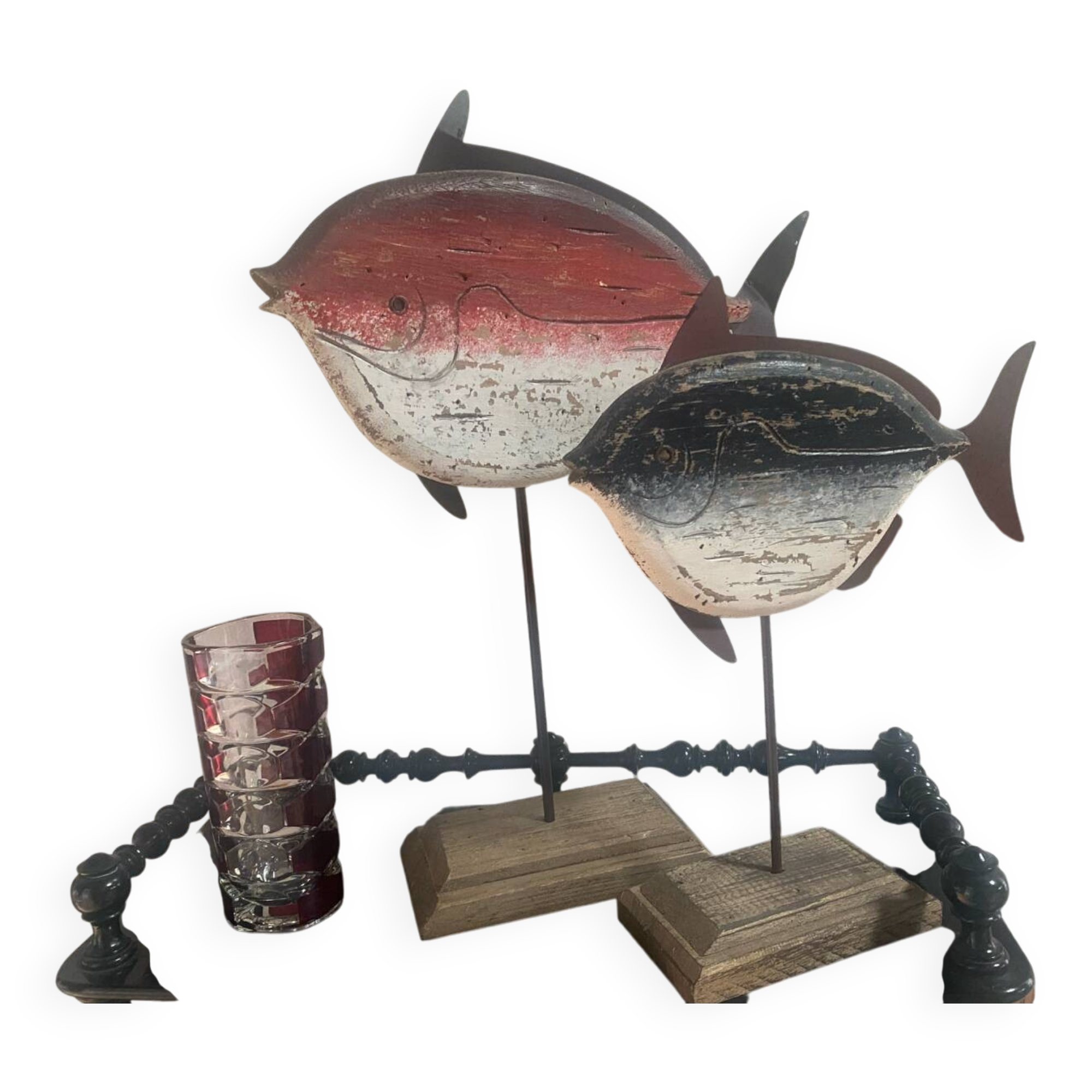 Vintage garnet glass geometric vase