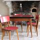 Kitchen table and its 4 chairs in wood and red formica, 1950