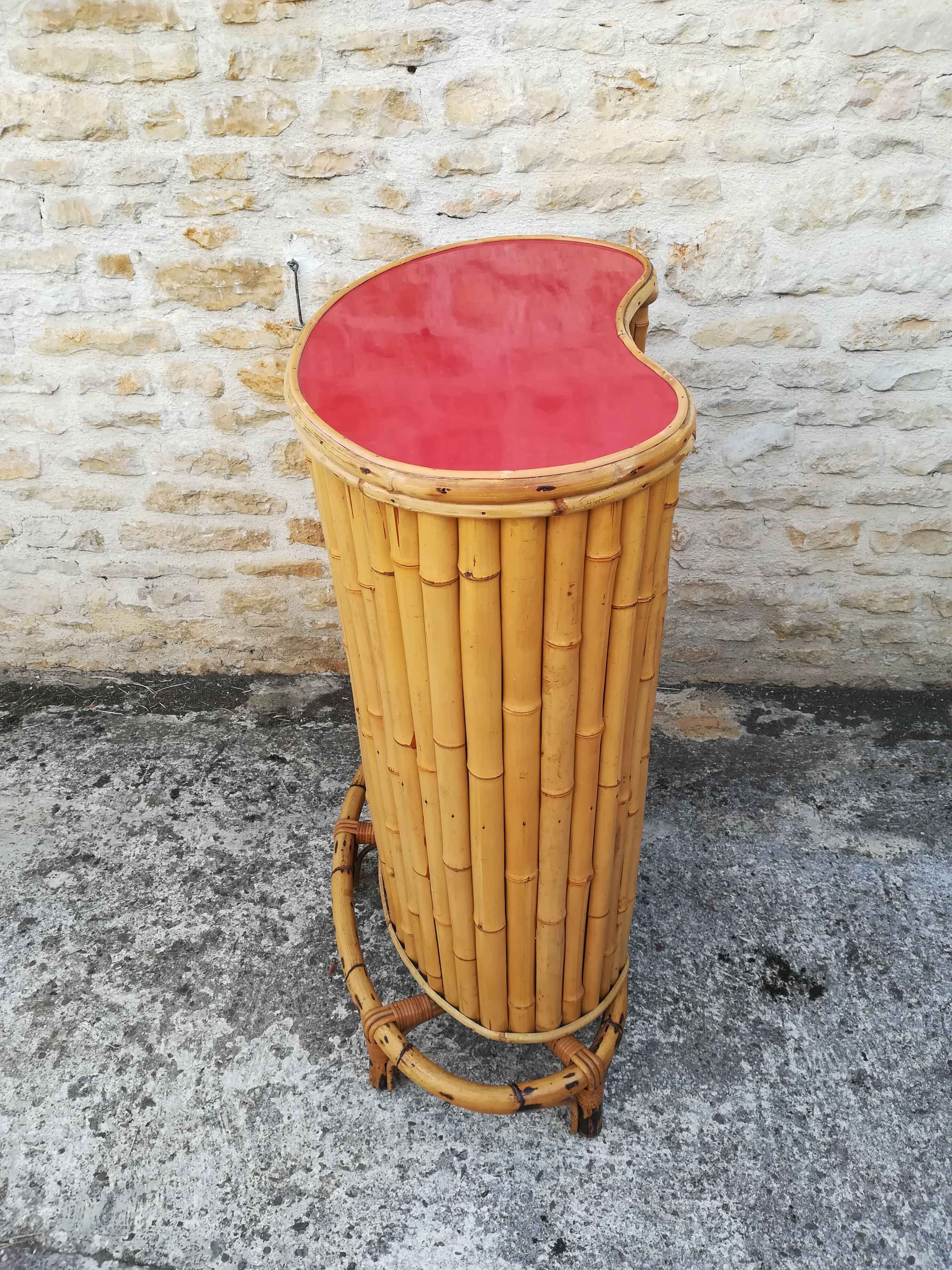 Bamboo tiki bar and two stools