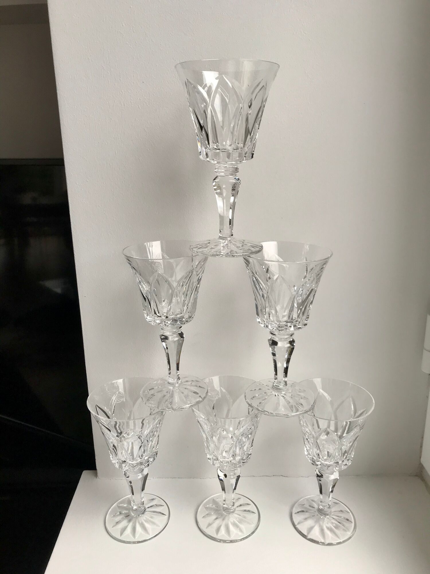 Set of 6 large crystal wine glasses 50s