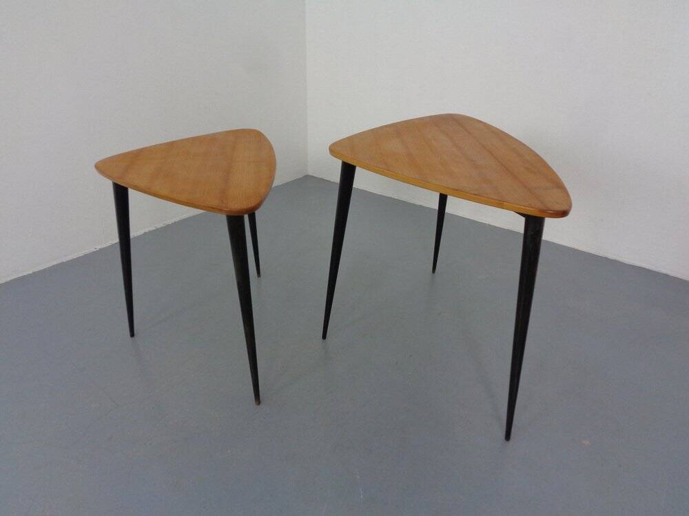 Mid-Century Triangular Birch Side Tables, 1960s, Set of 2