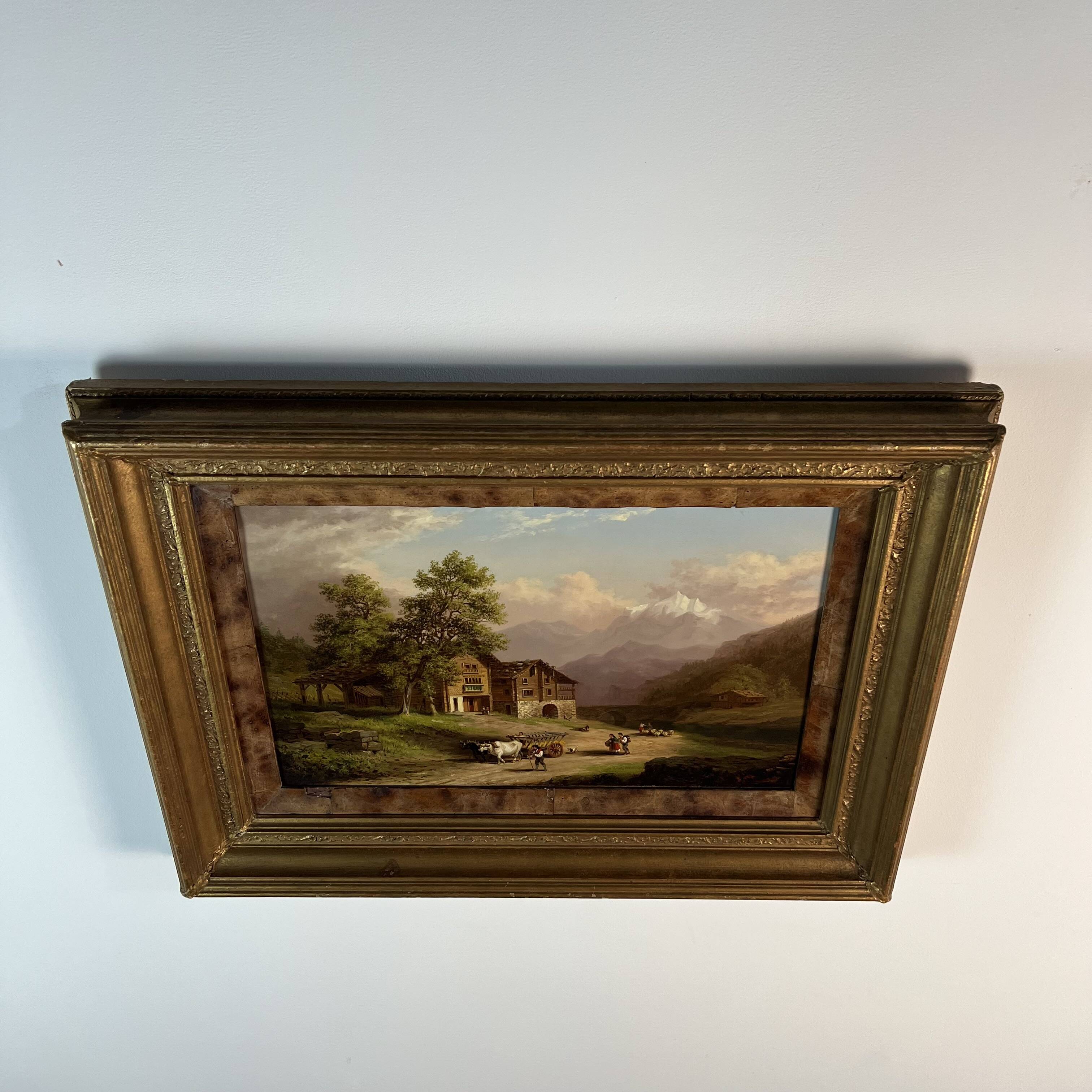 Oil on panel, Xanthus Smith United States, 1839-1929 Swiss Alpine Landscape